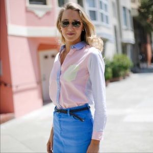 Gap Color Block Pastel Cotton Button Down Size Large